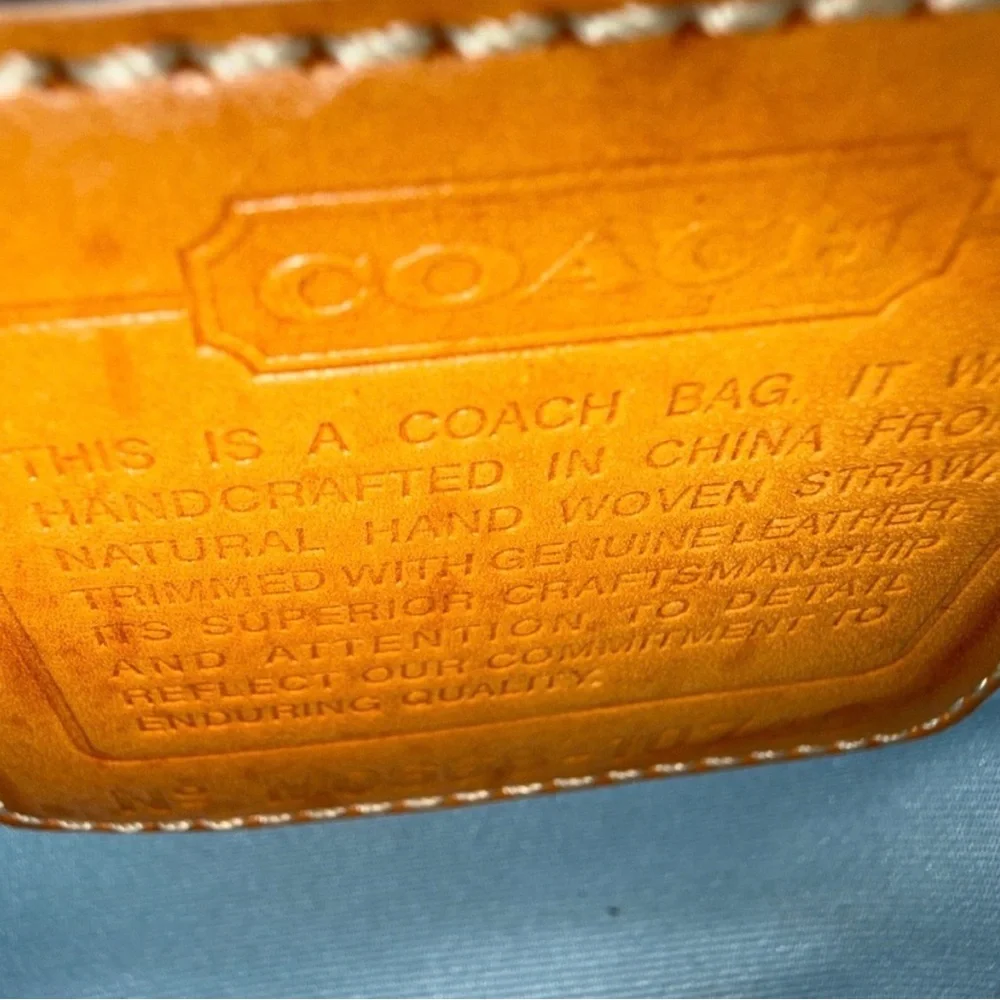 Coach Raffia/Straw Tote with Multicolor Leather Trim and Metallic Gold Accents - Picture 5 of 7